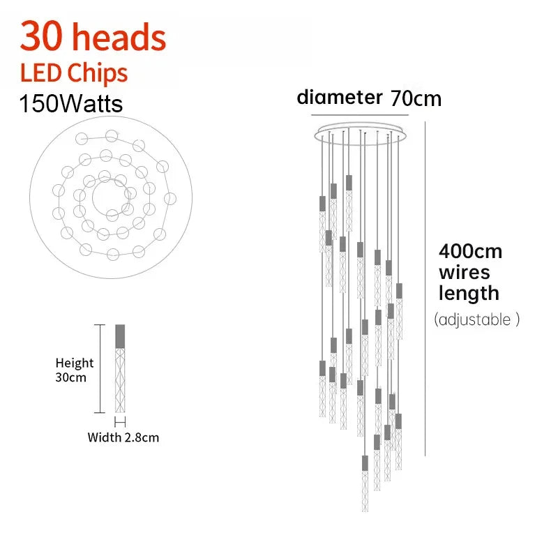 Lustre Aurdore — Cristal LED pour Escalier