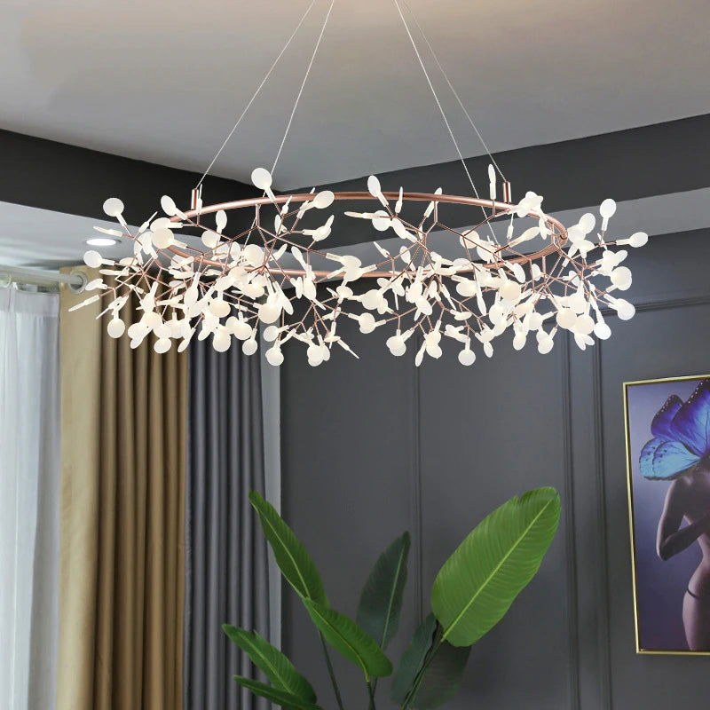 Lustre branches luciole doré rose et noir pour salon