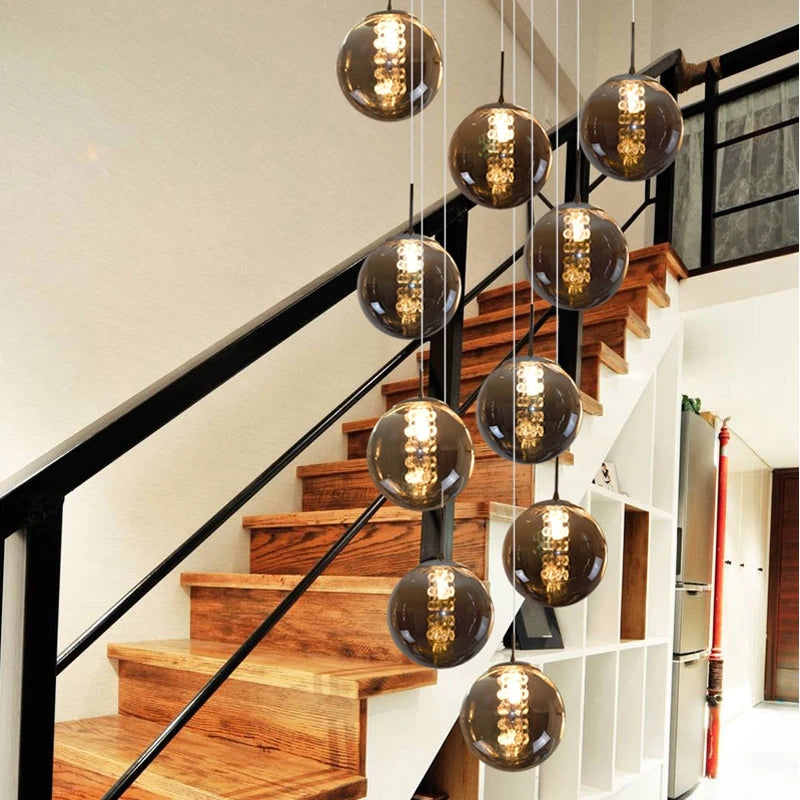 Lustre boule de verre G4 LED spirale pour hôtel et villa