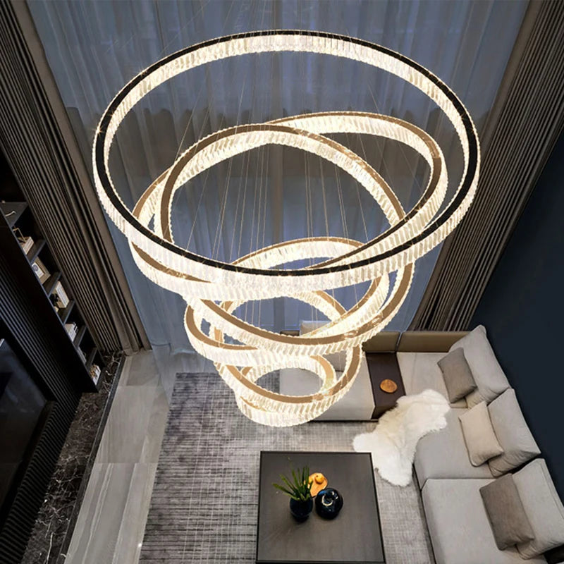 Lustre anneau cristal LED de luxe pour salon