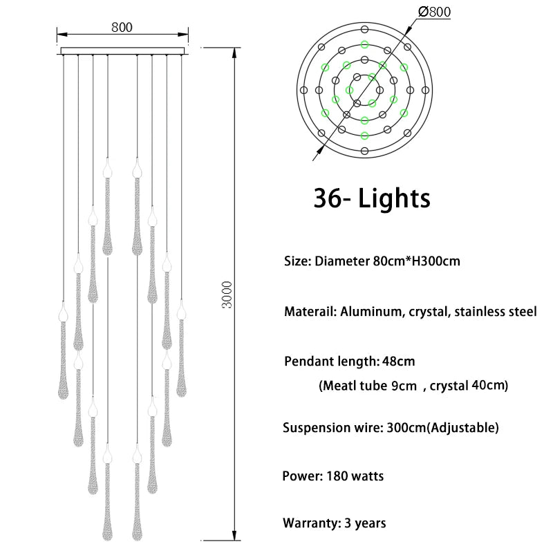 Lustre Oriane — Cristal LED pour Escalier — vue 9