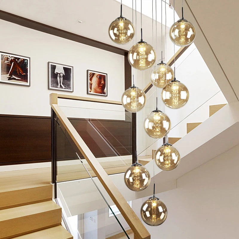 Lustre boule de verre G4 LED spirale pour hôtel et villa – vue 2