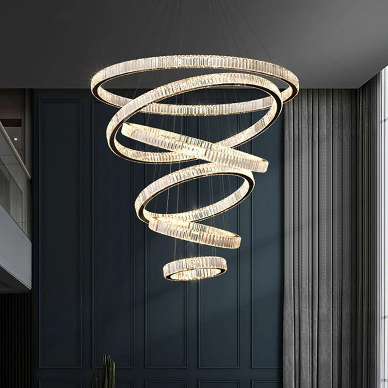 Lustre anneau cristal LED de luxe pour salon – vue 2
