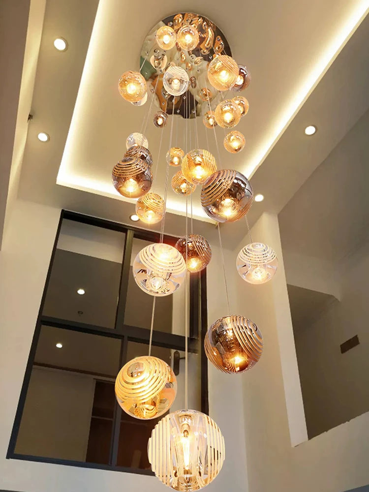 Lustre nordique cristal et verre spirale pour duplex – vue 2