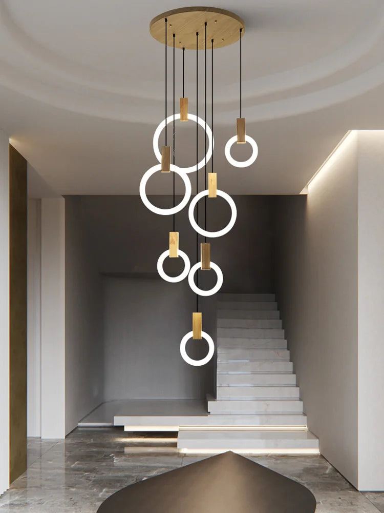 Lustre bois massif pour escalier, entrée et chambre – vue 2