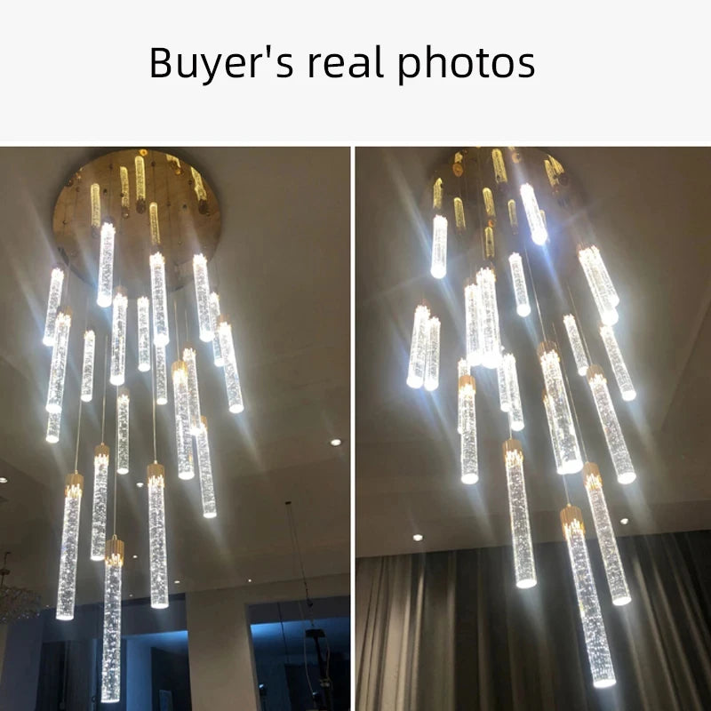 Lustre long cristal LED de luxe pour villa et escalier – vue 2