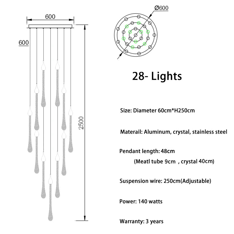 Lustre Oriane — Cristal LED pour Escalier — vue 8