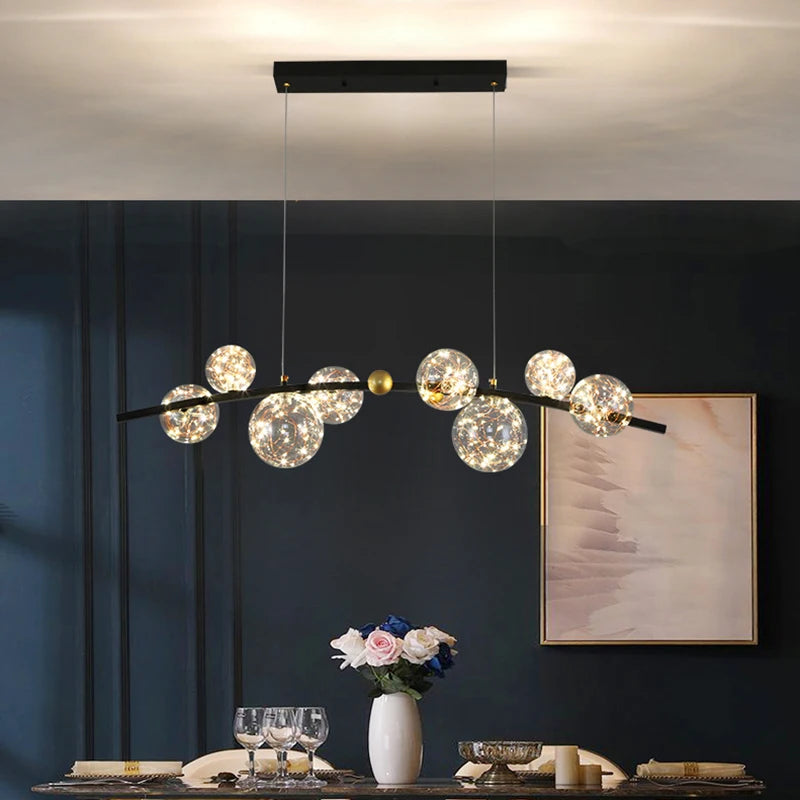 Lustre LED doré ou noir pour restaurant, salon et cuisine – vue 2
