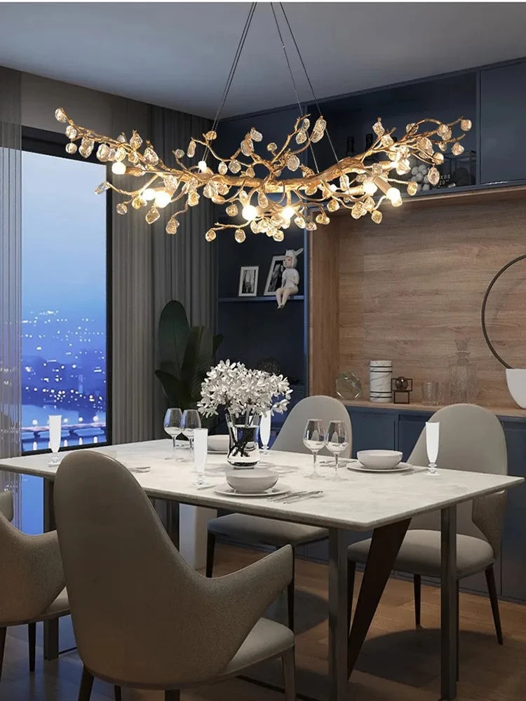 Lustre branches cuivre et cristal nordique fait main