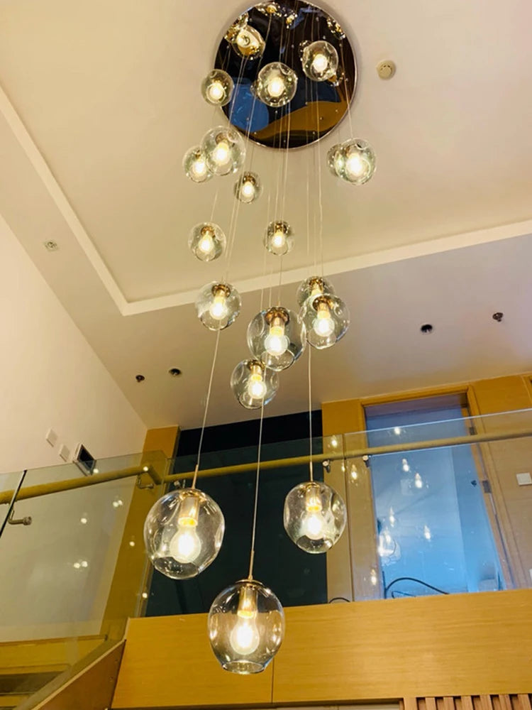 Lustre spirale boule de cristal LED pour villa et loft