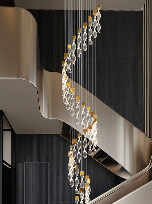 Lustre spirale cristal noir et doré LED pour duplex