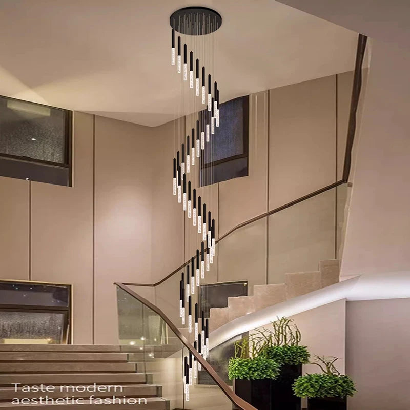 Lustre cristal moderne pour escalier – suspension LED dimmable