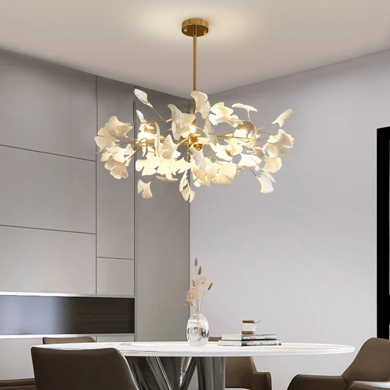 Lustre céramique feuille de ginkgo LED pour salon – vue 2