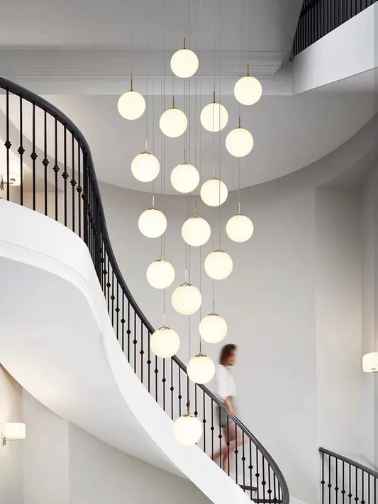 Lustre long verre nordique LED pour loft et hall d'hôtel