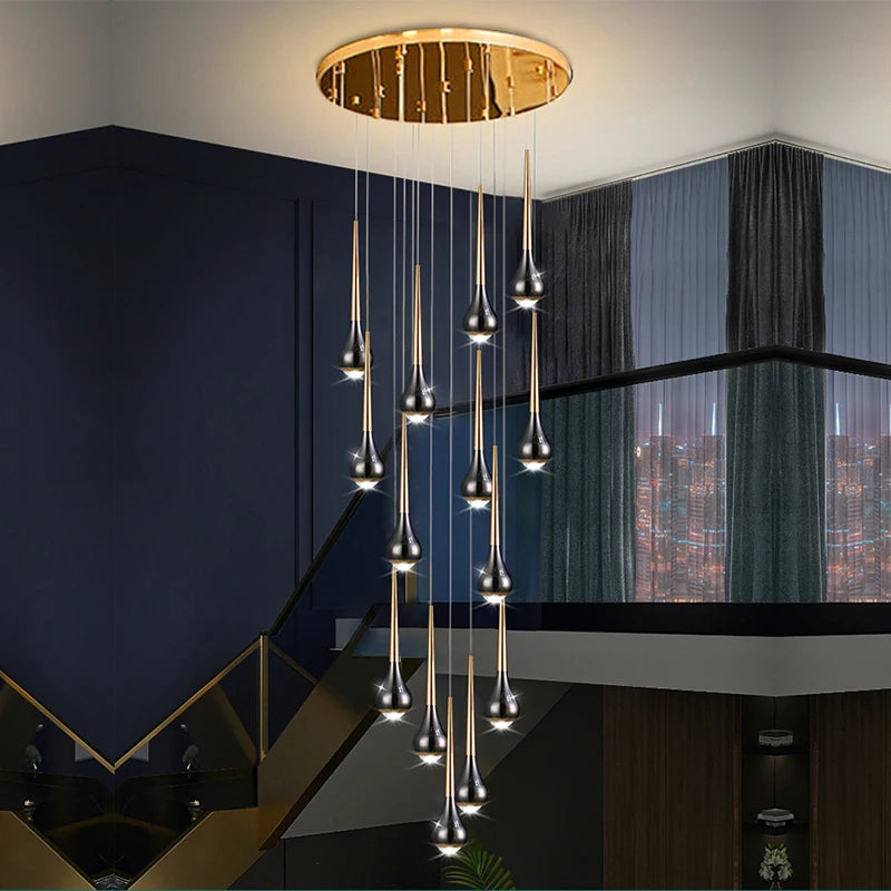 Lustre long loft nordique de luxe pour escalier