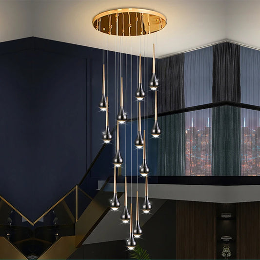Lustre long loft nordique de luxe pour escalier