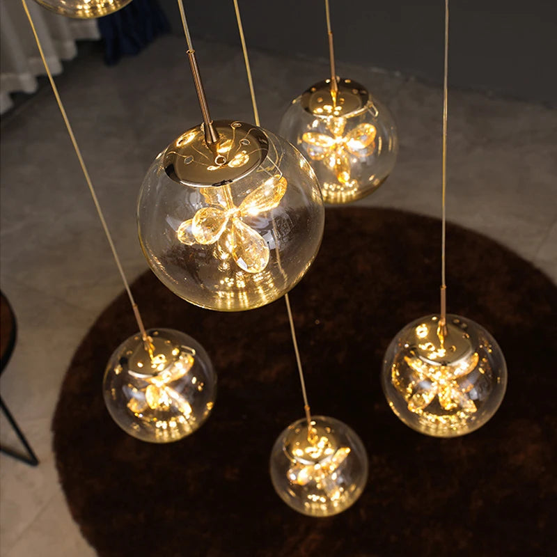 Lustre cristal d'escalier LED pour chambre et salon