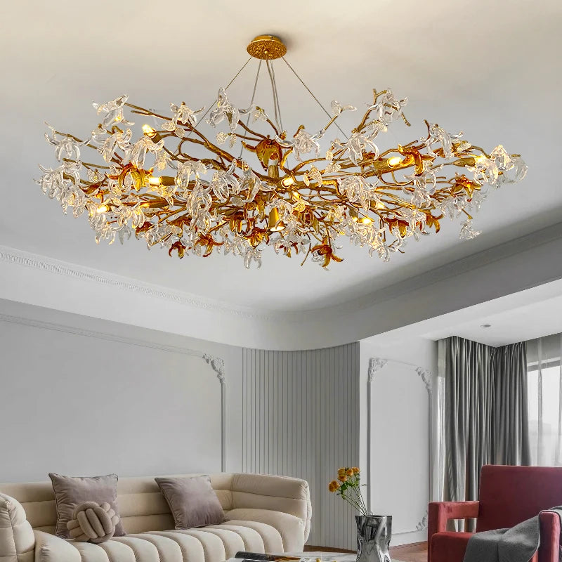 Lustre tout cuivre et cristal pour villa et chambre – vue 2