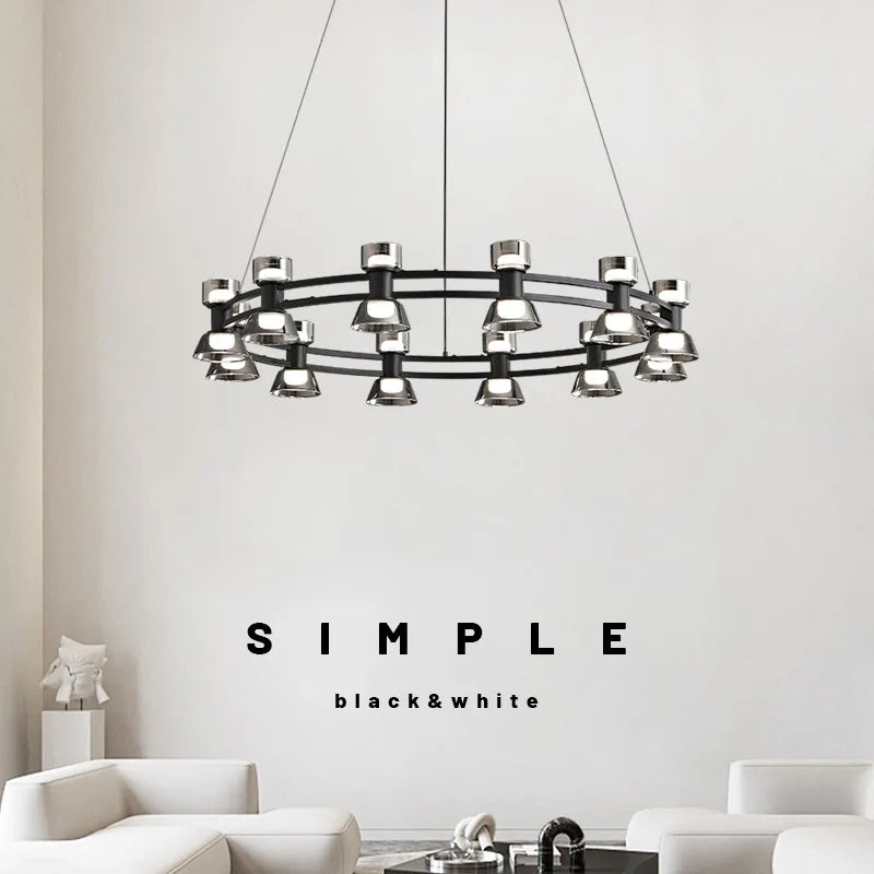 Suspension design tout cuivre en anneaux pour salon et chambre