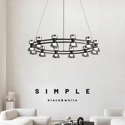 Suspension design tout cuivre en anneaux pour salon et chambre