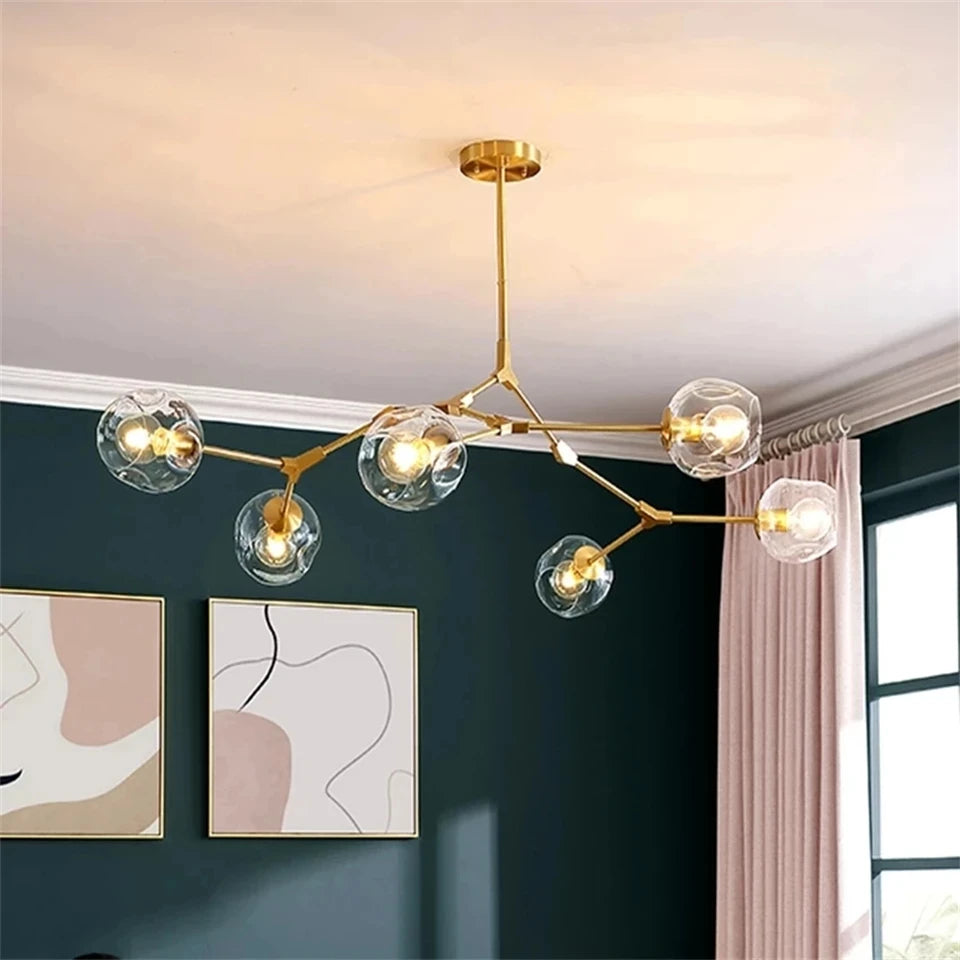 Lustre boules de verre LED pour villa, chambre et cuisine