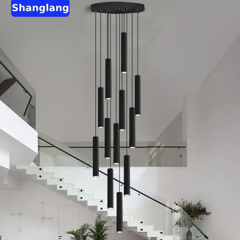 Lustre LED noir nordique pour escalier et îlot de cuisine – vue 2