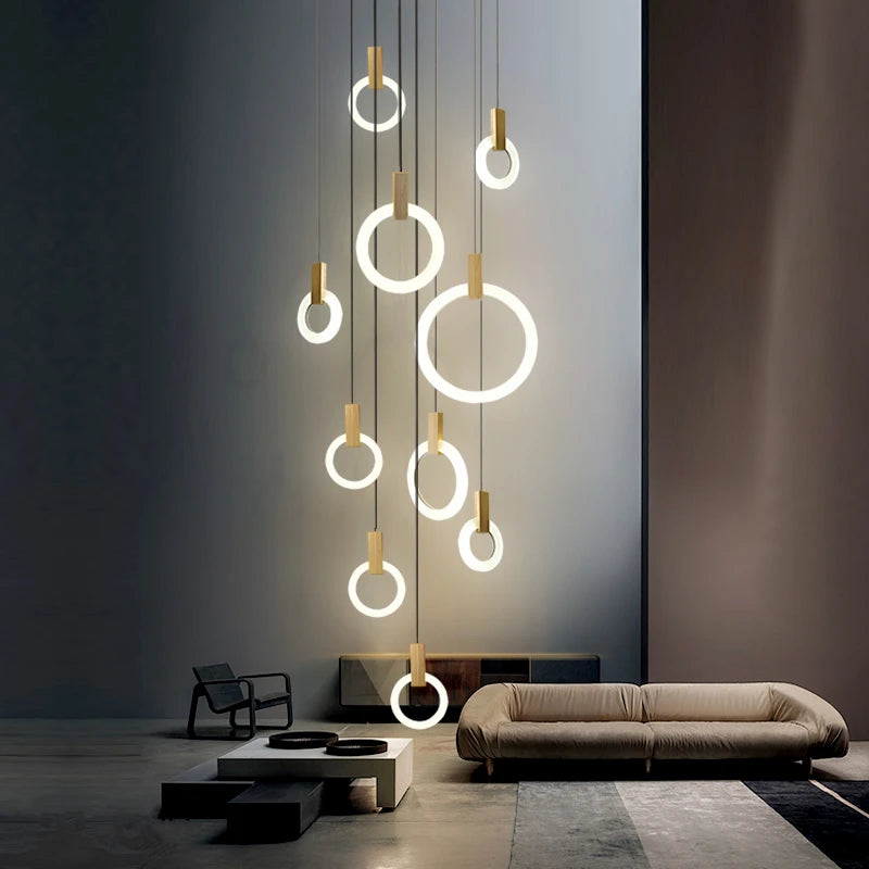 Lustre bois massif pour escalier, entrée et chambre