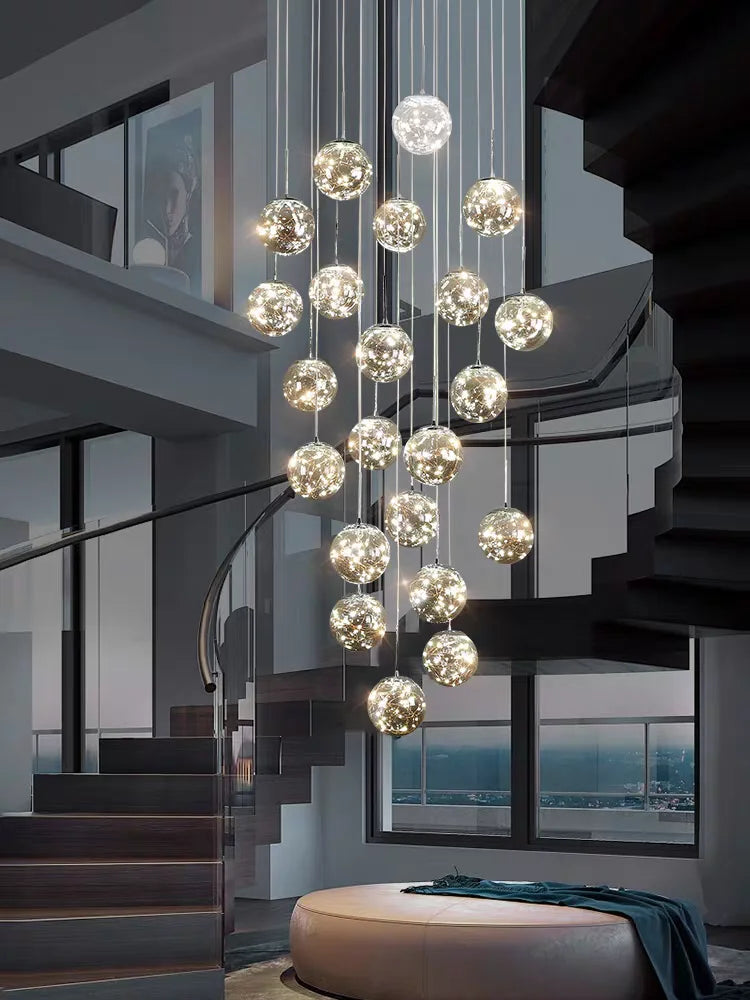 Lustre boule de verre LED dimmable pour escalier