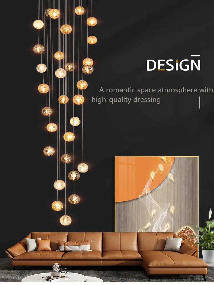 Lustre nordique cristal et verre spirale pour duplex