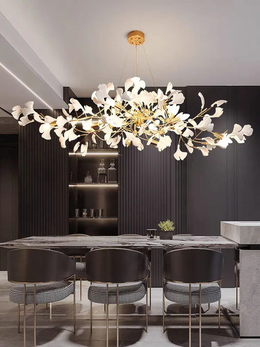 Lustre céramique feuille de ginkgo LED pour salon