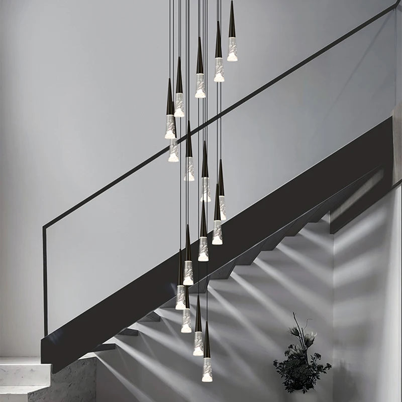 Grand lustre cristal LED pour cage d'escalier et salon