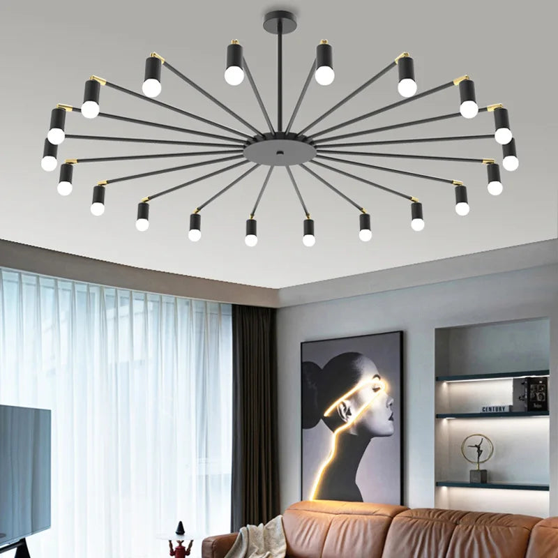 Lustre LED noir et doré pour salon, chambre et entrée – vue 2