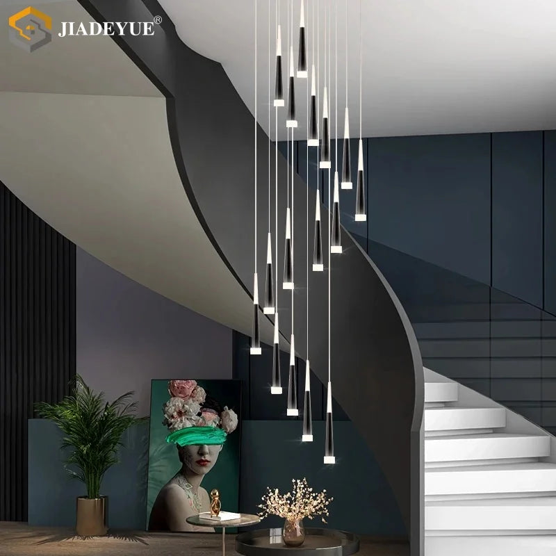 Lustre d'escalier noir architectural pour duplex, LED