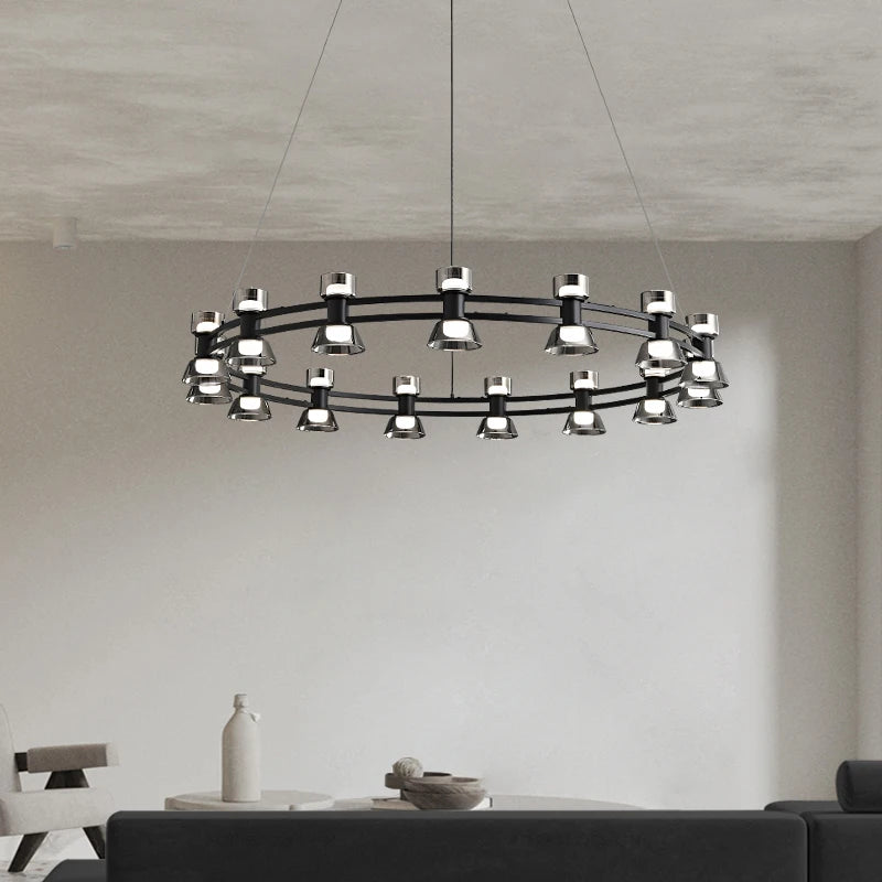 Suspension design tout cuivre en anneaux pour salon et chambre – vue 2