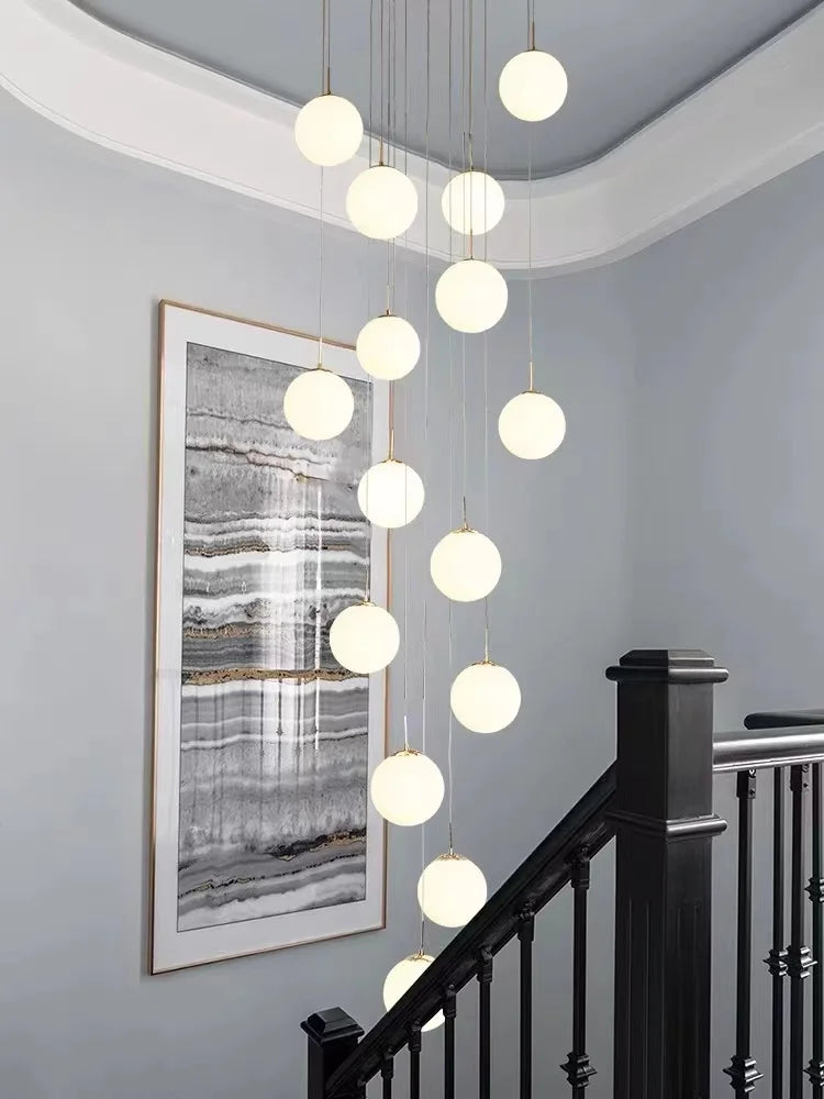 Lustre long verre nordique LED pour loft et hall d'hôtel – vue 2