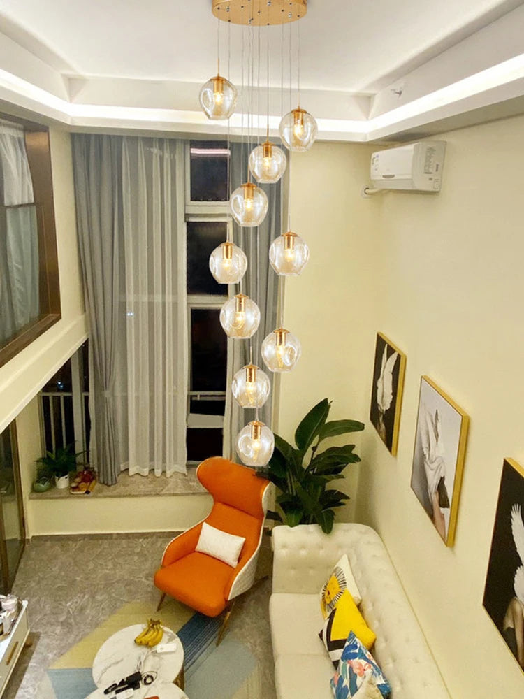 Lustre spirale boule de cristal LED pour villa et loft – vue 2