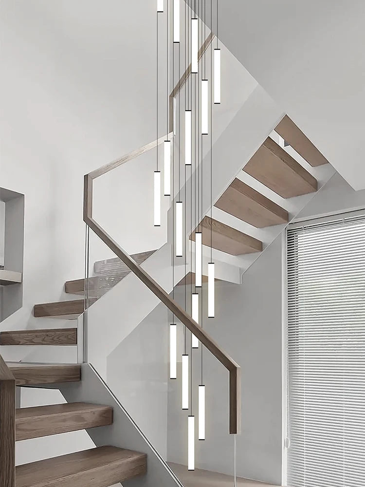 Lustre long LED minimaliste pour escalier et mezzanine
