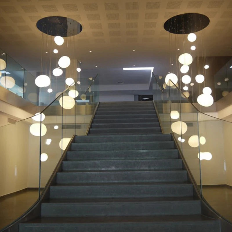 Lustre abat-jour galets de verre LED pour escalier – vue 2
