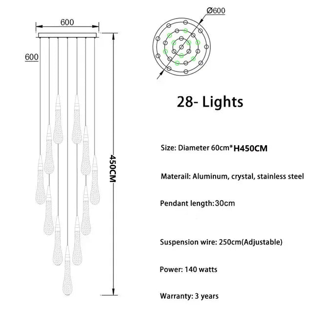 Lustre Vérdore — Cristal LED pour Escalier — vue 8