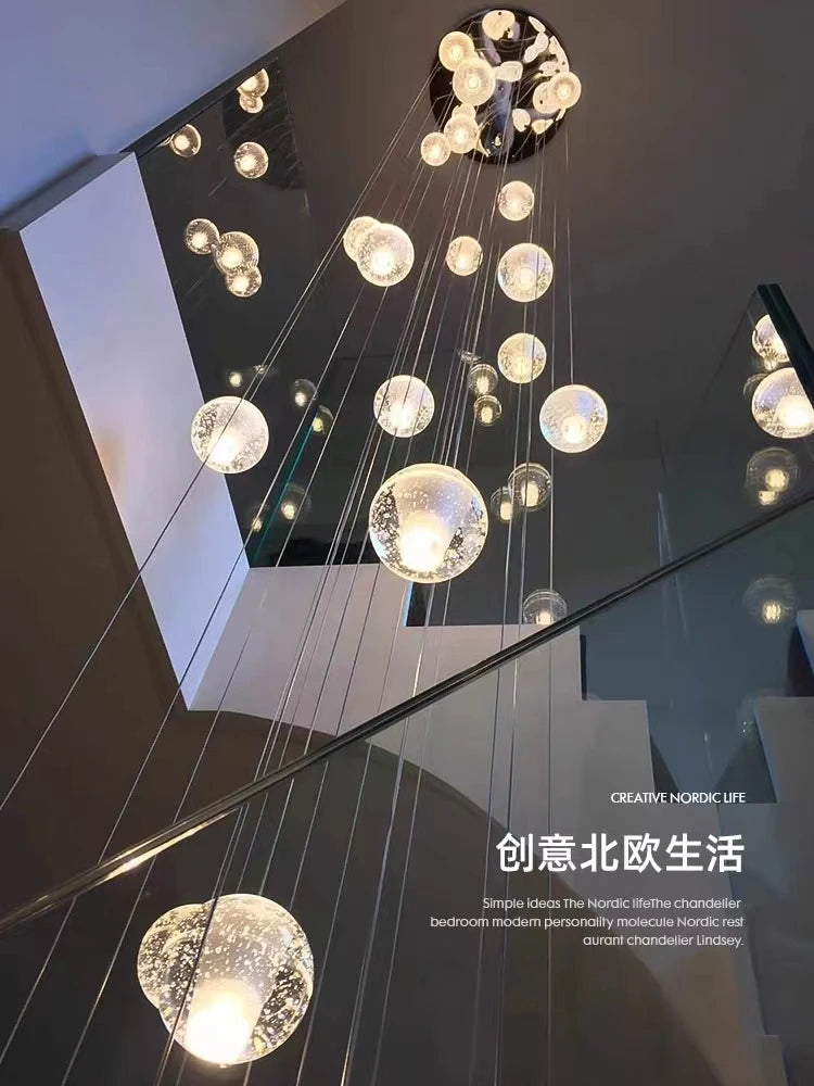 Lustre boule de cristal spirale LED pour salon et escalier