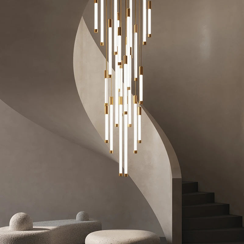 Lustre LED d'escalier duplex de luxe pour restaurant
