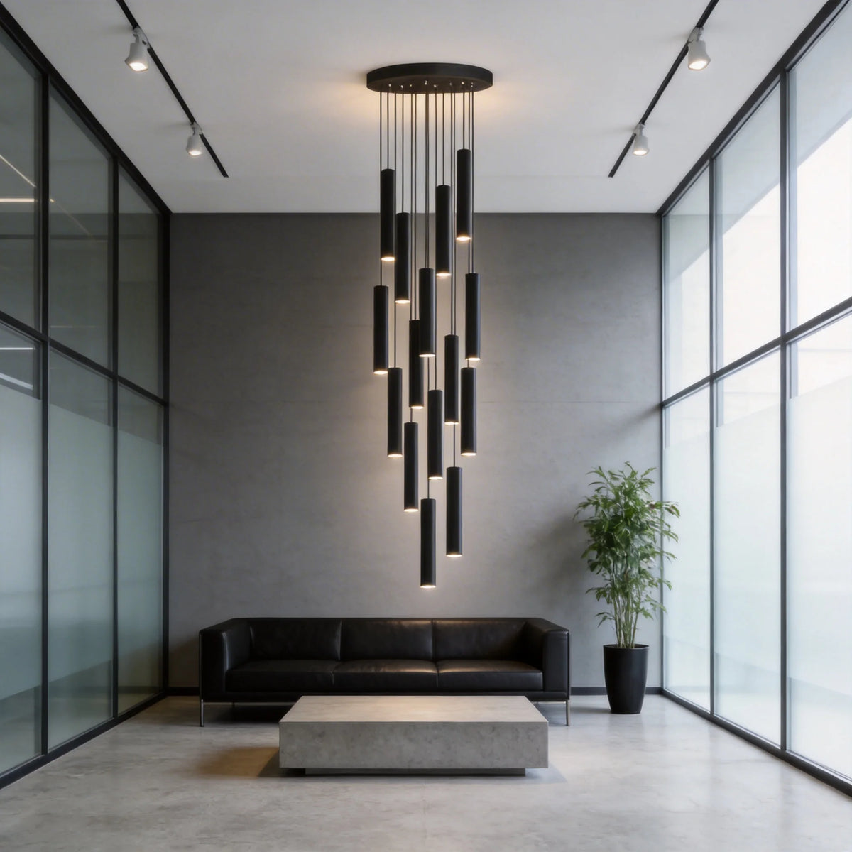 Lustre LED noir nordique pour escalier et îlot de cuisine