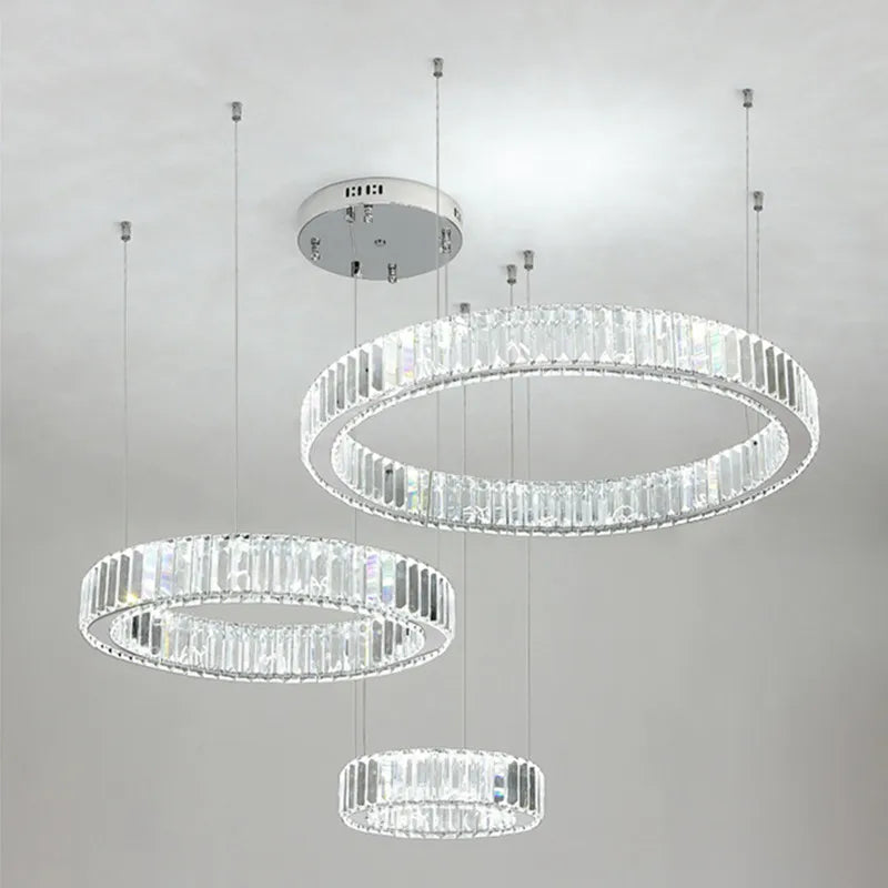 Lustre anneau cristal LED pour salon et salle à manger