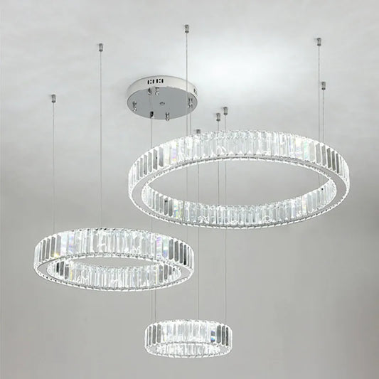 Lustre anneau cristal LED pour salon et salle à manger