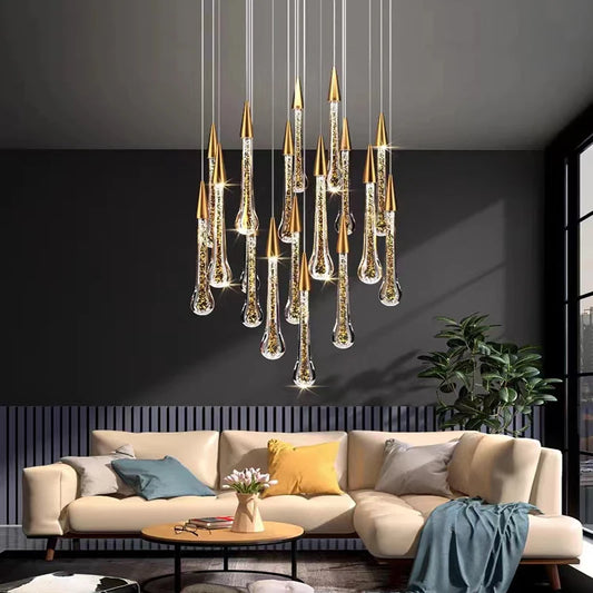 Lustre cristal plafonnier LED pour restaurant et escalier
