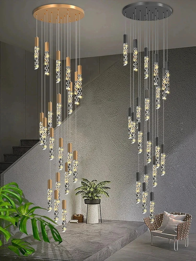 Lustre spirale long LED créatif pour duplex et loft