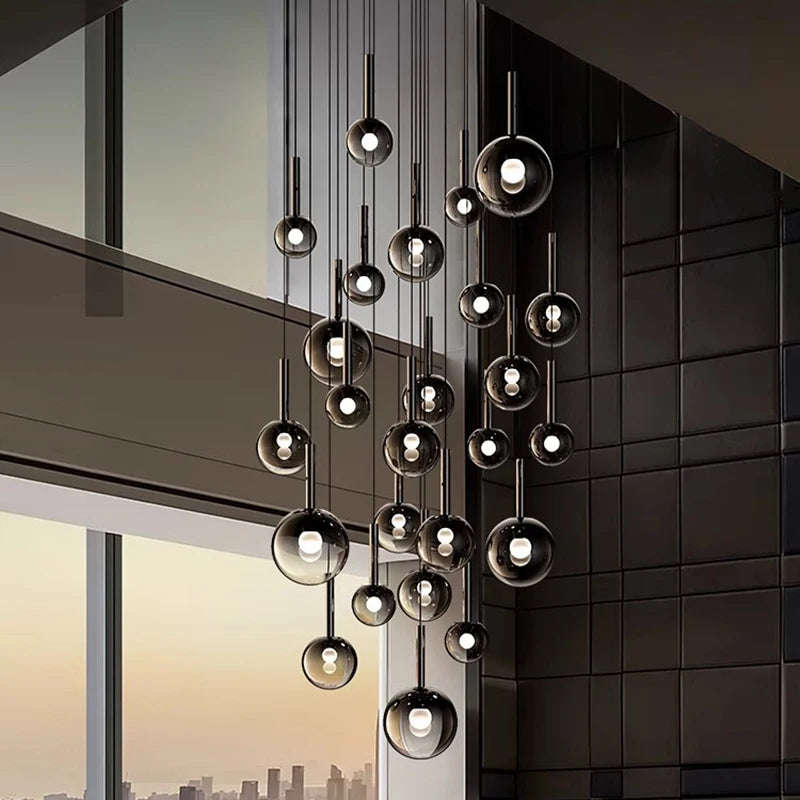 Suspension verre fumé gris LED pour escalier et cuisine