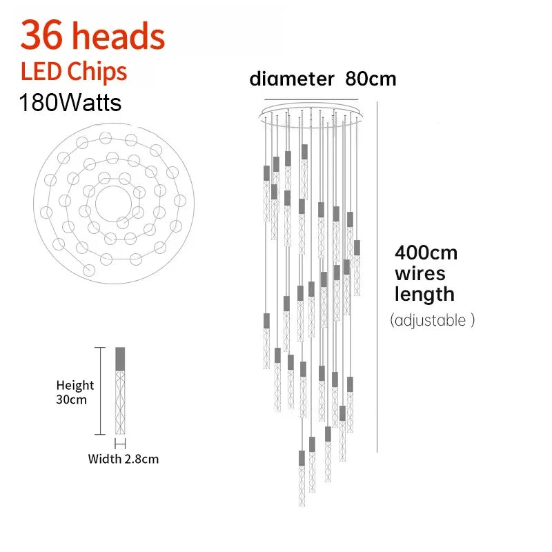 Lustre Aurdore — Cristal LED pour Escalier