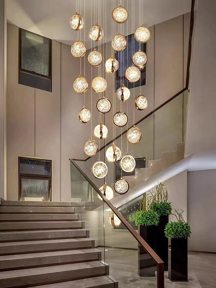 Lustre loft cristal LED pour salle à manger et escalier