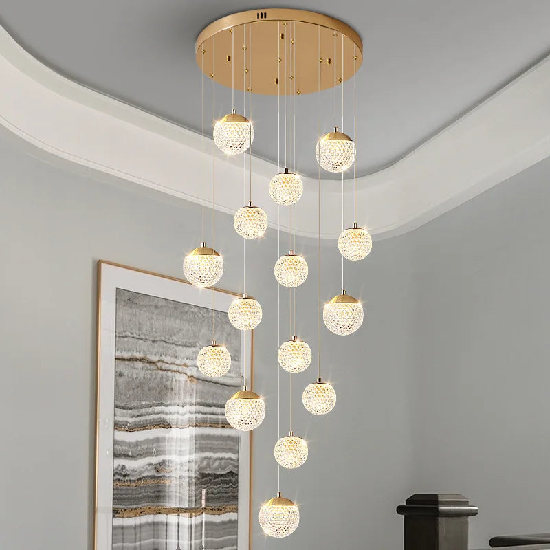 Lustre long spirale LED de luxe pour mezzanine et salon